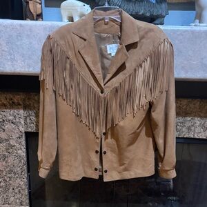 Tan suede western top or jacket with shoulder pads and fringe
